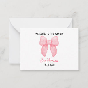 Personalised  New Baby Card, Bow baby girl, New  Note Card