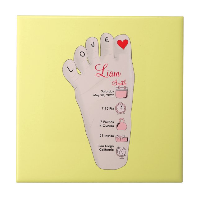 Personalised New Baby Gift Birth Stats Details Ceramic Tile (Front)