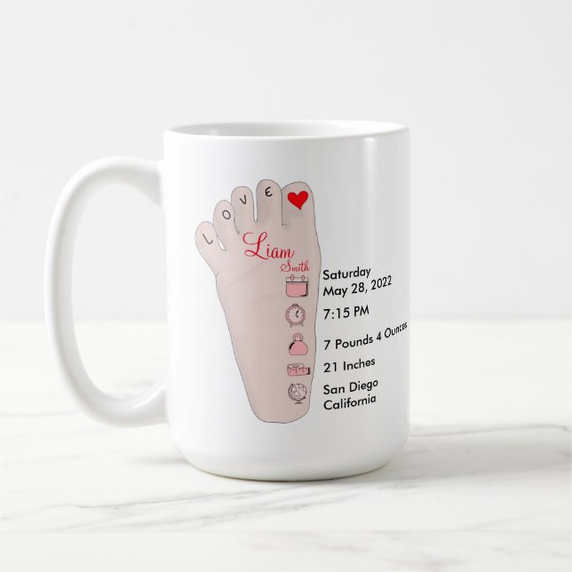 Personalised New Baby Gift Birth Stats Details Coffee Mug (Left)