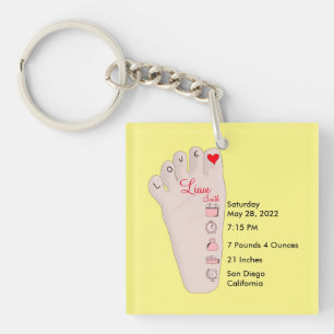 Personalised New Baby Gift Birth Stats Details Keychain