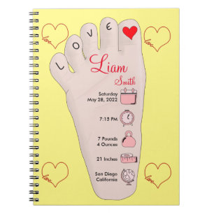Personalised New Baby Gift Birth Stats Details Notebook