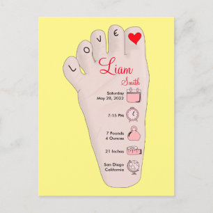 Personalised New Baby Gift Birth Stats Details Postcard