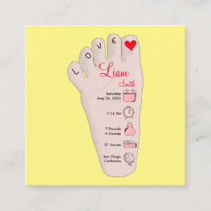 Personalised New Baby Gift Birth Stats Details Square Business Card
