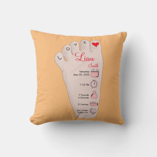 Personalised New Baby Gift Birth Stats Details Throw Pillow