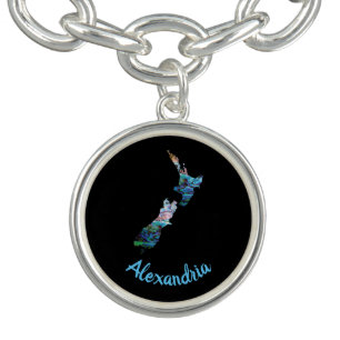 PERSONALISED NEW ZEALAND MAP PAUA BANGLE BRACELET