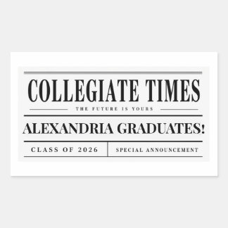 Personalised Newspaper Graduation 2026 Classic Rou Rectangular Sticker