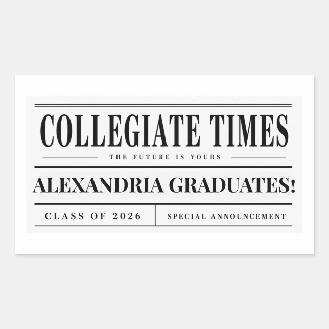 Personalised Newspaper Graduation 2026 Classic Rou Rectangular Sticker (Front)