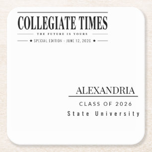 Personalised Newspaper Graduation 2026 Square Paper Coaster