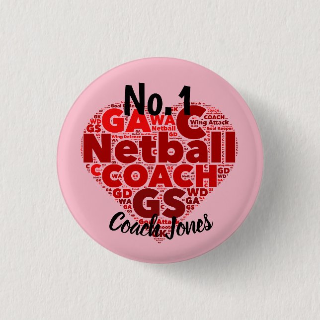 Personalised No.1 Netball Coach Badge Button (Front)