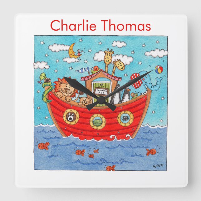 Personalised Noah's Ark  Square Wall Clock (Front)