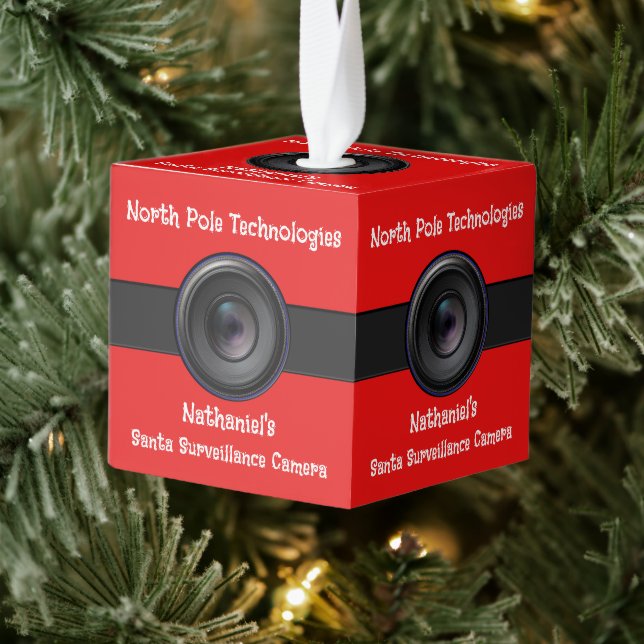 Personalised Novelty Santa Camera Cube Ornament (Tree)