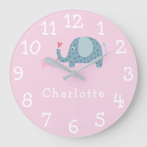 Personalised Nursery Polka Dot Elephants Large Clock
