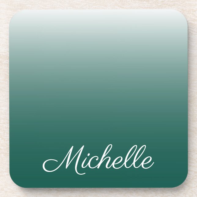 Personalised ombre gradient green beverage coaster (Front)