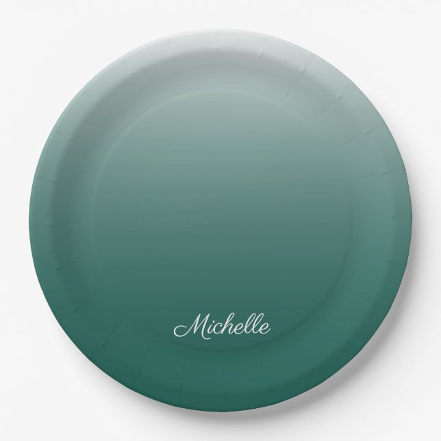 Personalised ombre gradient green paper plates (Front)
