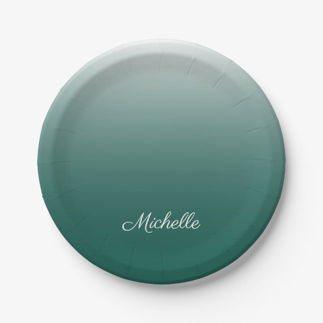 Personalised ombre gradient green paper plates (Front)