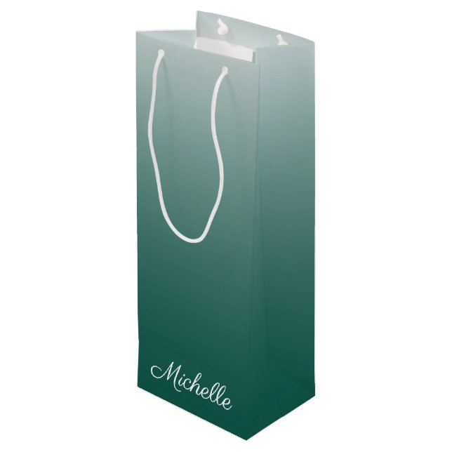 Personalised ombre gradient green wine gift bag (Back Angled)