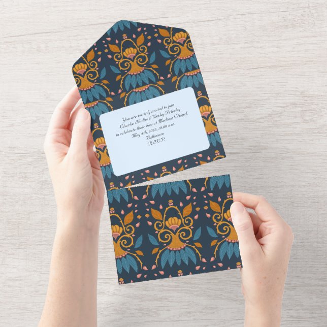 Personalised Ornate pattern Medieval style wedding All In One Invitation (Tearaway)