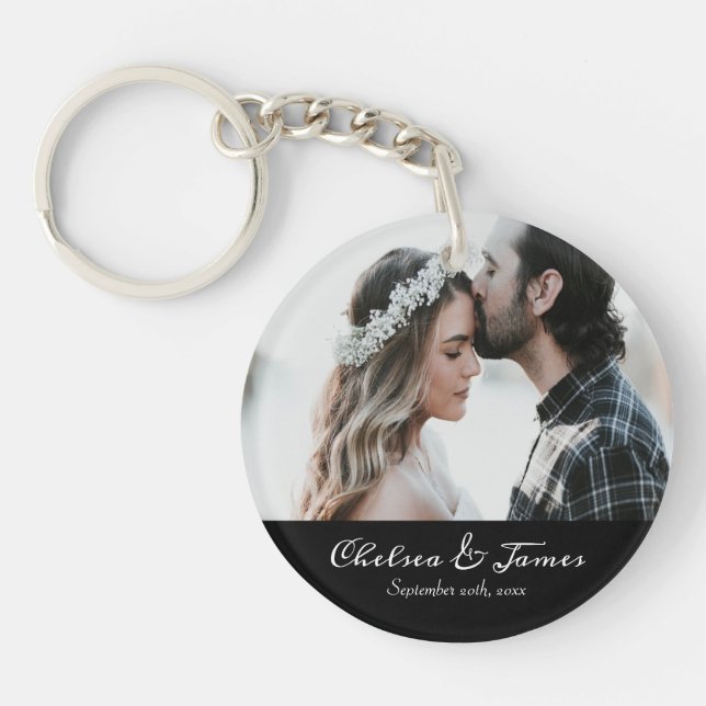 Personalised Overlay Photo Calligraphy Date Name   Keychain (Front)