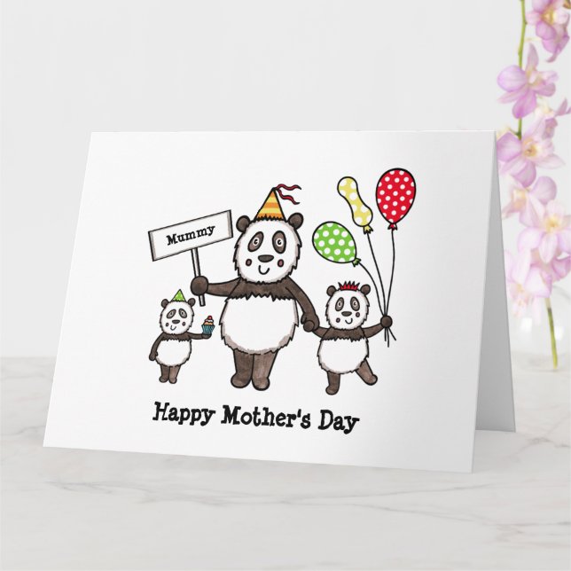 Personalised Panda Party Mother's Day Card (Orchid)
