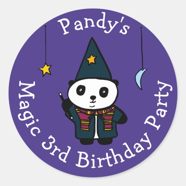 Personalised Pandy the Panda Magic Birthday Party Classic Round Sticker (Front)