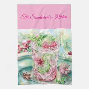 Personalised Pastel Pink & Green Christmas Kitchen Towel
