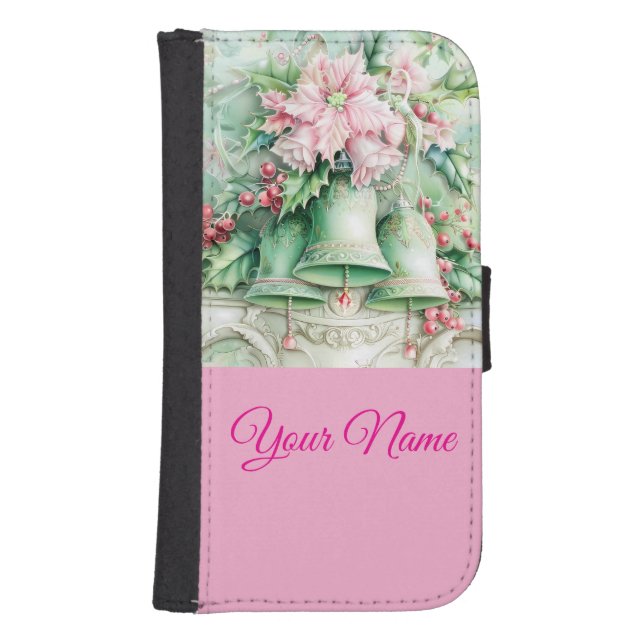 Personalised Pastel Pink & Green Xmas  Samsung Galaxy Wallet Case (Front)