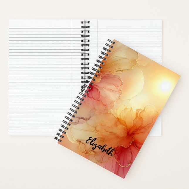 Personalised Peach and Gold Floral Alcohol Ink Notebook (Inside)