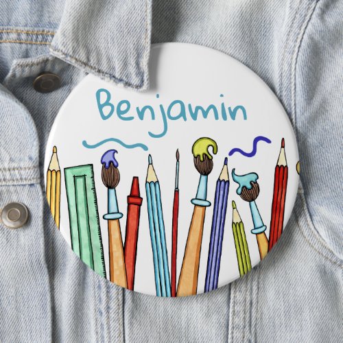 Personalised Pencils and Paintbrushes Badge Button