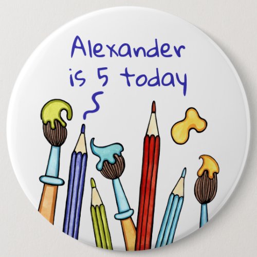 Personalised Pencils and Paintbrushes Badge Button