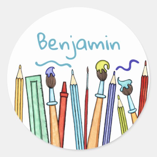 Personalised Pencils and Paintbrushes Classic Round Sticker