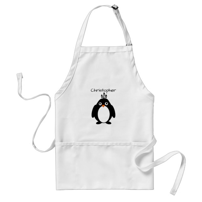 Personalised Penguin Design Adult Apron (Front)