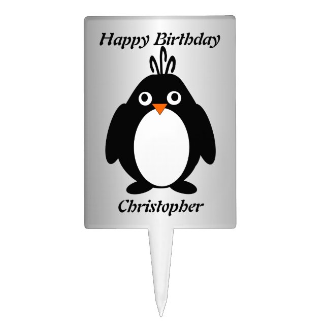Personalised Penguin Design Birthday Cake Topper (Front)