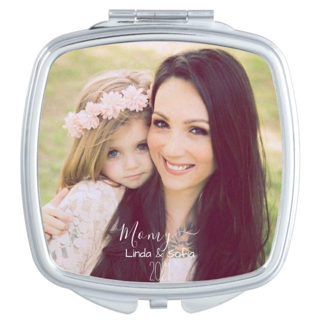 Personalised Photo and Text | Names & Date Compact Mirror (Front)