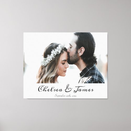 Personalised Photo Calligraphy Script Wedding  Canvas Print