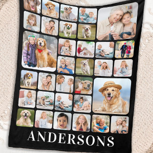 Personalised Photo Collage 33 Picture Black Fleece Blanket