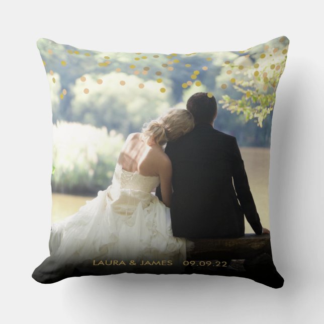 Personalised Photo Elegant Gold Confetti Throw Pillow (Front)