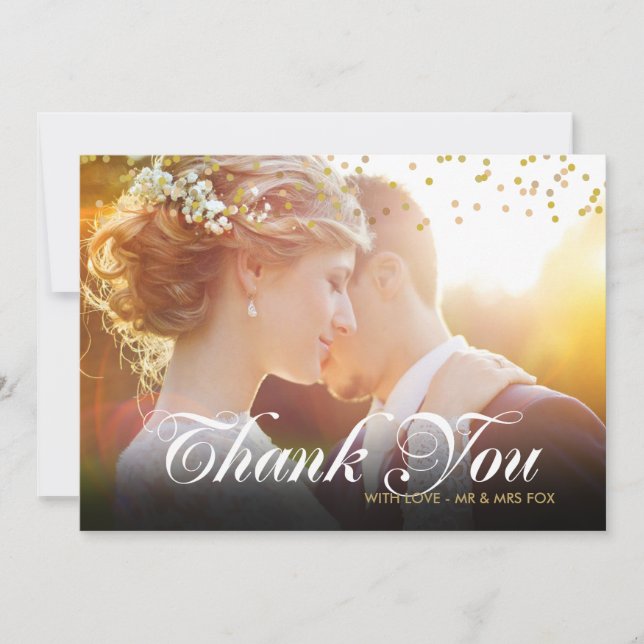 Personalised Photo Gold Confetti Script Thank You Card (Front)