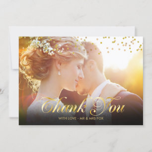 Personalised Photo Gold Confetti Script Thank You Card