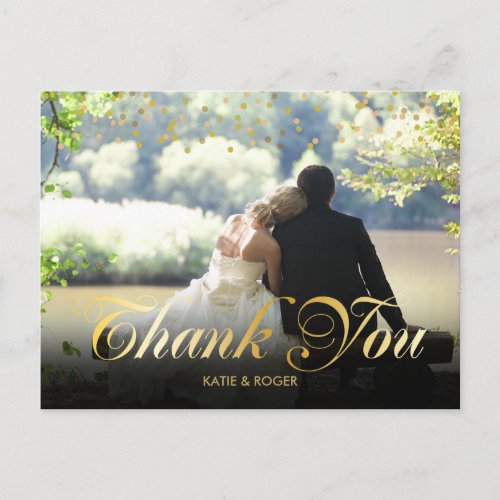 Personalised Photo Gold Confetti Script Thank You Postcard