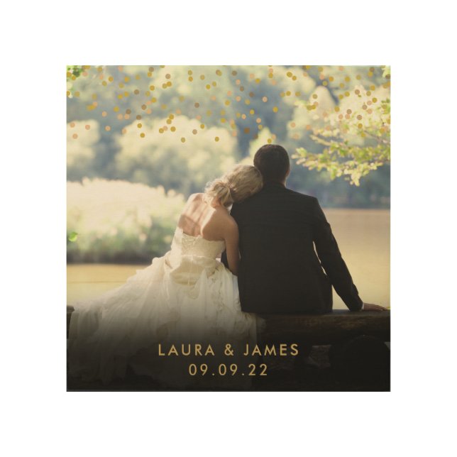 Personalised Photo Gold Confetti Wood Wall Art (Front)