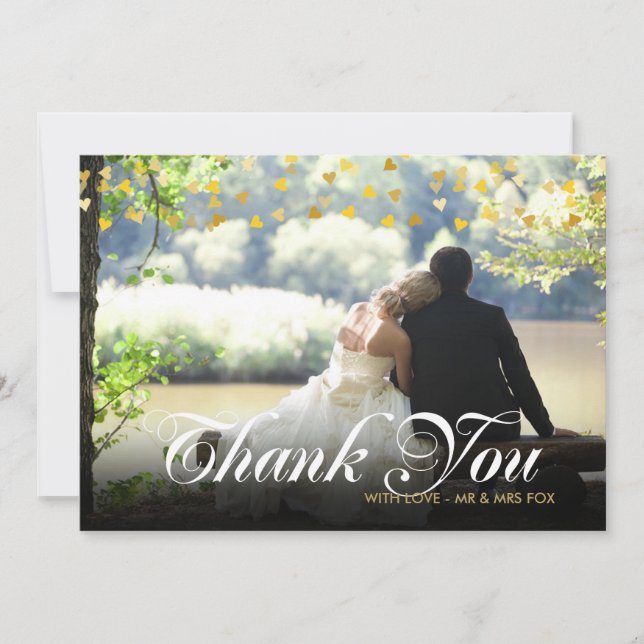 Personalised Photo Gold Hearts Script Thank You (Front)