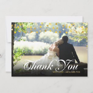 Personalised Photo Gold Hearts Script Thank You Card