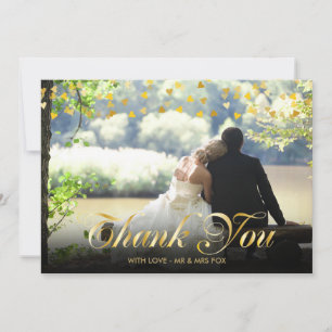 Personalised Photo Gold Hearts Script Thank You Card