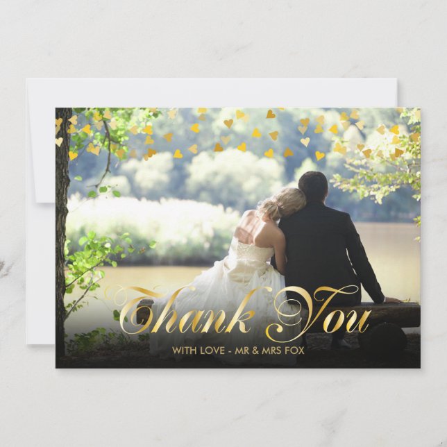 Personalised Photo Gold Hearts Script Thank You Card (Front)