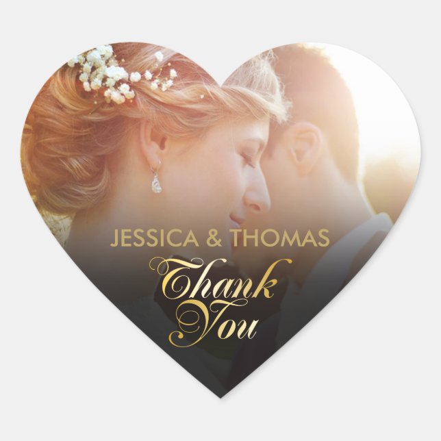 Personalised Photo Gold Script Thank You Heart Sticker (Front)