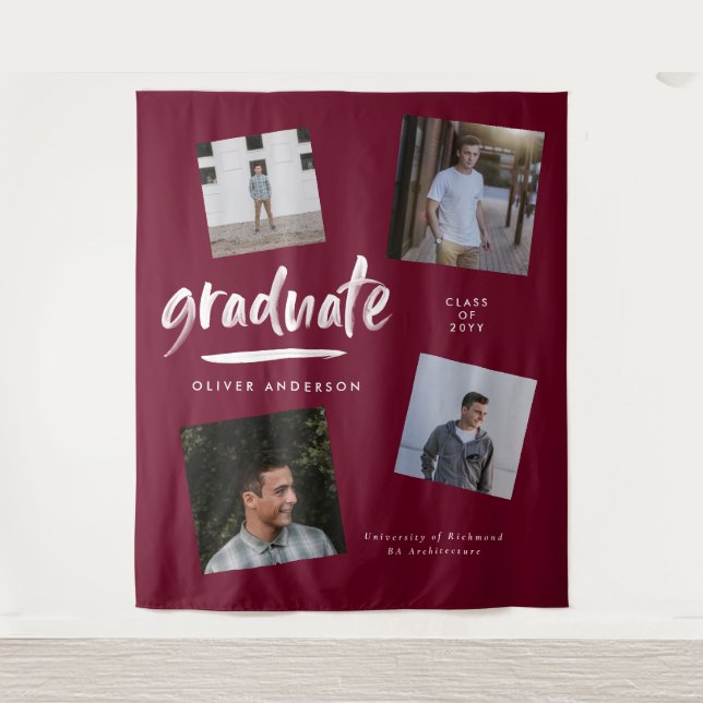 Personalised Photo Graduation Tapestry | Burgundy (Front)