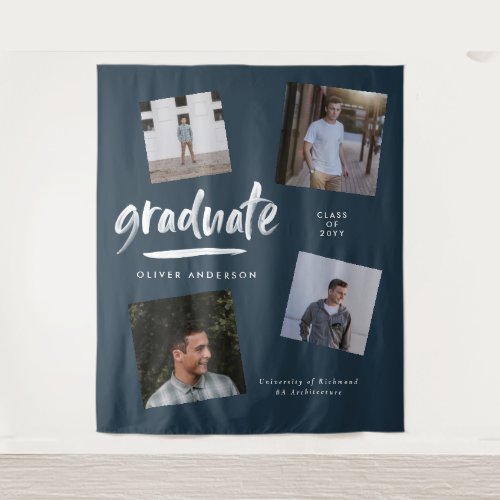 Personalised Photo Graduation Tapestry | Navy Blue