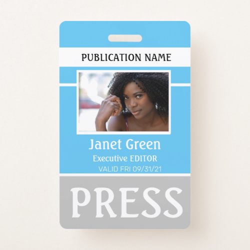 Personalised Photo ID Reporter Press Pass ID Blue  Badge