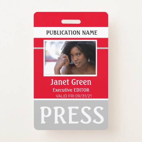 Personalised Photo ID Reporter Press Pass ID Red Badge