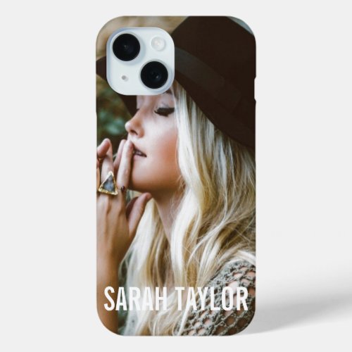 Personalised Photo Name Bold Modern Trendy  iPhone 15 Case